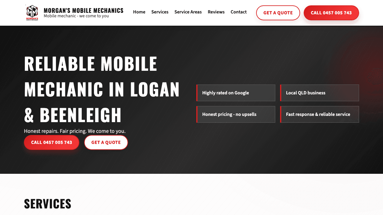 Morgan's Mobile Mechanic website preview